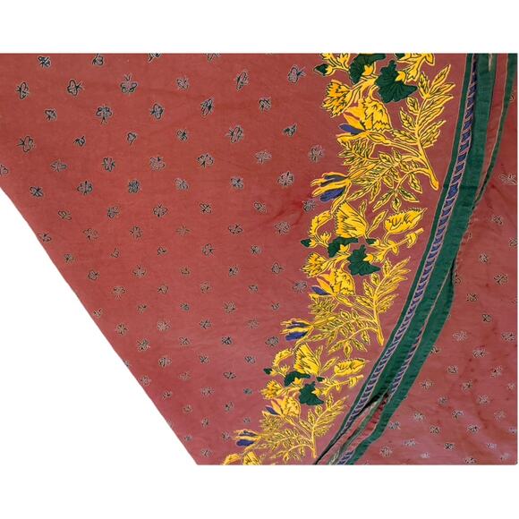Williams Sonoma Vintage Provence Round 100 Tablecloth Rust Brick Red Green - Picture 4 of 8